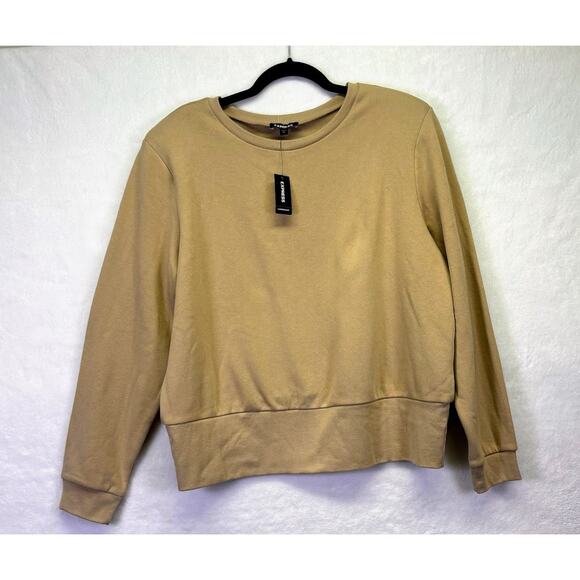 Express Boxy Fleece Crewneck Pullover Padded Shoulder Sweatshirt Size XL - Picture 4 of 8